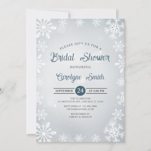 Winter Snowflakes Elegant Bridal Shower Invitation Kaart (Voorkant)