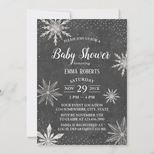 Winter Snowflakes Elegant Chalkboard Baby shower Kaart (Voorkant)