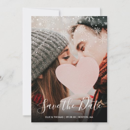 Winter Snowflakes Elegant Script Foto Save The Date (Voorkant)