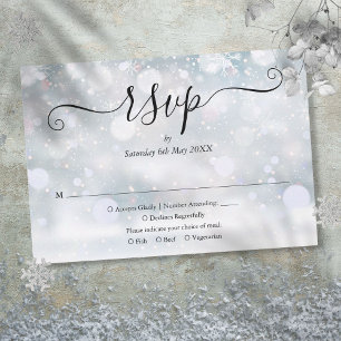 Winter Snowflakes Elegant Script Wedding RSVP Kaartje