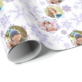 Winter Snowflakes en 3 Photo Pattern Paars Cadeaupapier (Rol Hoek)