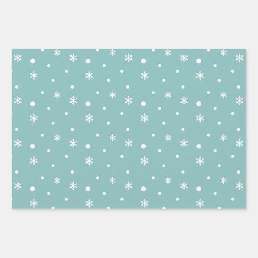 Winter Snowflakes en Polka Dots Pattern in Blauwgr Inpakpapier Vel (Voorkant)