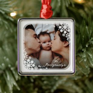 Winter Snowflakes Flowers Holiday Metalen Ornament