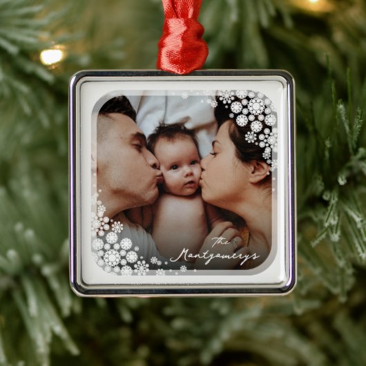 Winter Snowflakes Flowers Holiday Metalen Ornament (Boom)