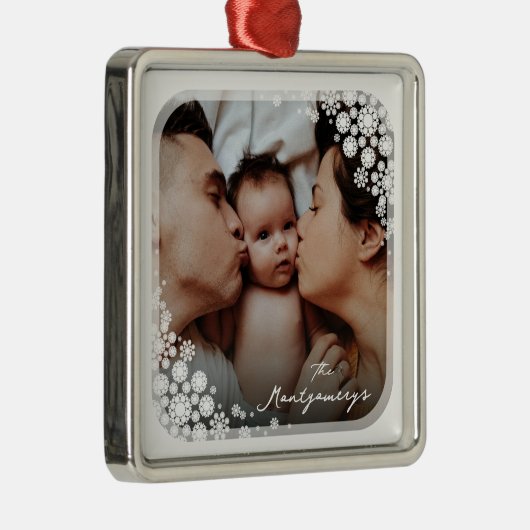 Winter Snowflakes Flowers Holiday Metalen Ornament (Rechts)