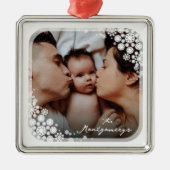 Winter Snowflakes Flowers Holiday Metalen Ornament (Voorkant)