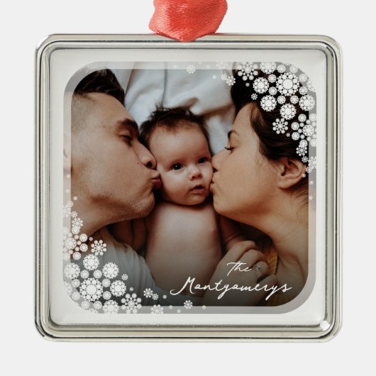 Winter Snowflakes Flowers Holiday Metalen Ornament (Voorkant)