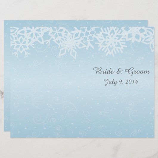 Winter Snowflakes Folded Wedding Programme (Voorkant / Achterkant)
