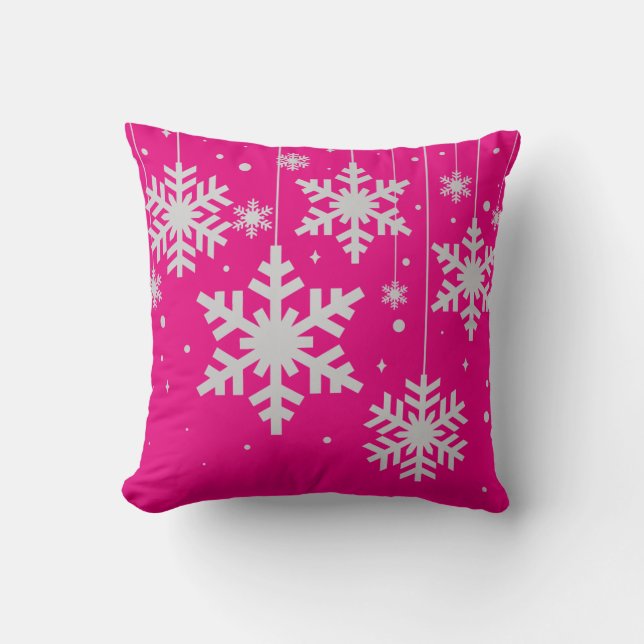 Winter Snowflakes Fuchsia Kussen (Voorkant)