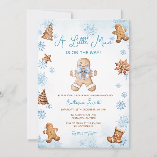 Winter Snowflakes Gingerbread Baby Shower Kaart (Voorkant)