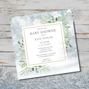 Winter Snowflakes Greenery Baby shower Kaart