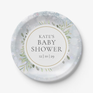 Winter Snowflakes Greenery Baby shower Papieren Bordje