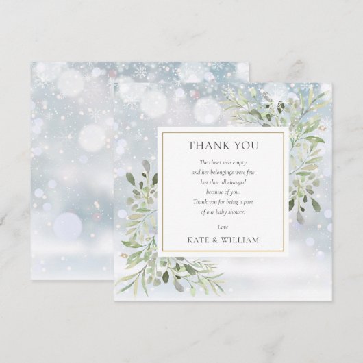 Winter Snowflakes Greenery Baby shower Poem Bedankkaart (Voorkant / Achterkant)