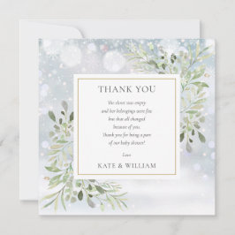 Winter Snowflakes Greenery Baby shower Poem Bedankkaart