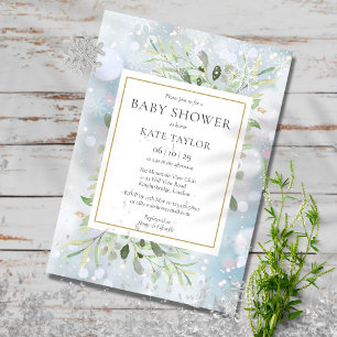 Winter Snowflakes Greenery Baby shower   Sprinkle Kaart