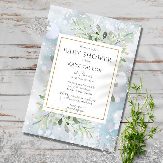 Winter Snowflakes Greenery Baby shower | Sprinkle Kaart