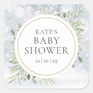Winter Snowflakes Greenery Baby shower Vierkante Sticker