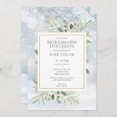 Winter Snowflakes Greenery Bridesmaids Luncheon Kaart (Voorkant / Achterkant)