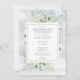 Winter Snowflakes Greenery Bridesmaids Luncheon Kaart