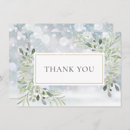 Winter Snowflakes Greenery Foliage Bedankkaart (Voorkant / Achterkant)