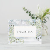 Winter Snowflakes Greenery Foliage Bedankkaart (Staand voorkant)