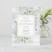 Winter Snowflakes Greenery Photo Verloving Kaart (Staand voorkant)