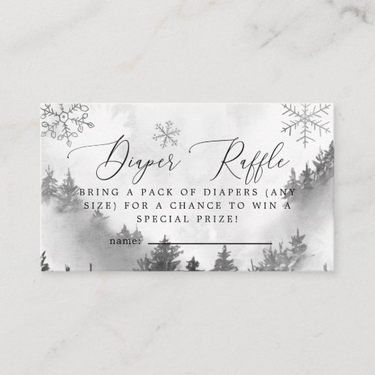 Winter Snowflakes Grey Diaper Raffle Ticket Informatiekaartje (Voorkant)