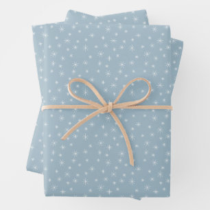 Winter Snowflakes Ice Blue Retro geïnspireerd Inpakpapier Vel