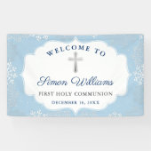 Winter Snowflakes Light Blue First Heilige Communi Spandoek (Horizontaal)