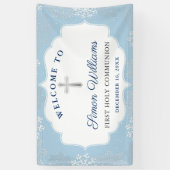 Winter Snowflakes Light Blue First Heilige Communi Spandoek (Verticaal)