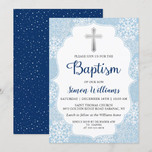 Winter Snowflakes Light Blue Silver Boy Baptisme Kaart