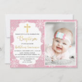 Winter Snowflakes Light roze Gold Baptism foto Kaart (Voorkant)