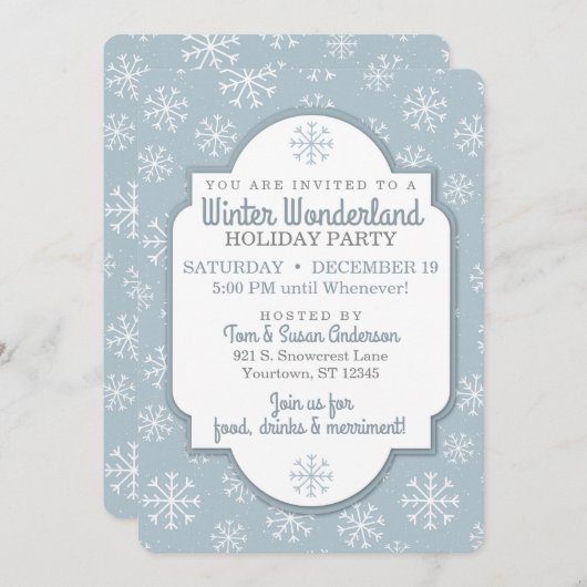 Winter Snowflakes Modern Blue Invitation Kaart (Voorkant / Achterkant)
