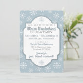 Winter Snowflakes Modern Blue Invitation Kaart (Staand voorkant)
