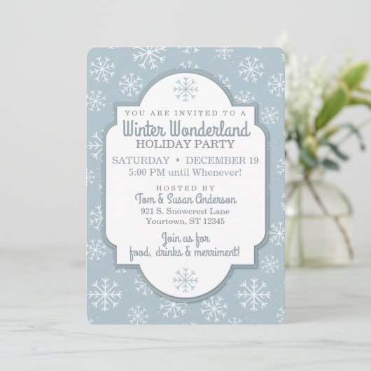Winter Snowflakes Modern Blue Invitation Kaart (Staand voorkant)
