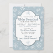 Winter Snowflakes Modern Blue Invitation Kaart (Voorkant)