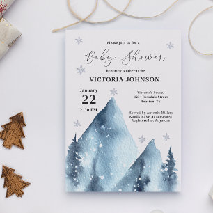 Winter Snowflakes Mountain Baby shower Kaart