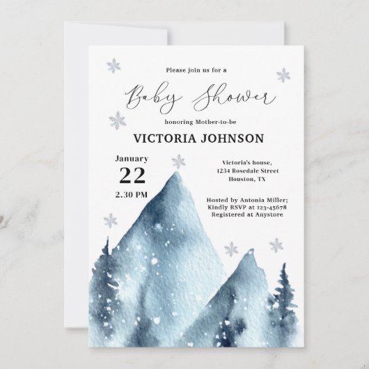 Winter Snowflakes Mountain Baby shower Kaart (Voorkant)