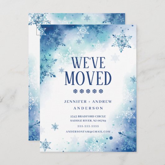 Winter Snowflakes Moving Announding Briefkaart (Voorkant / Achterkant)