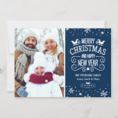 Winter Snowflakes Navy Blue Merry-kerstfoto Feestdagenkaart (Voorkant)