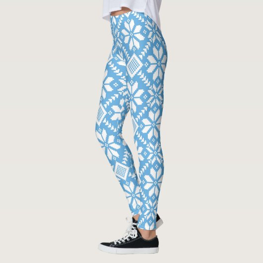 Winter Snowflakes Nordic Knit Sweater Blue White Leggings (Links)