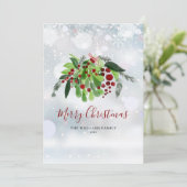 Winter Snowflakes Red Berries Greenery Kerstmis Feestdagenkaart (Staand voorkant)