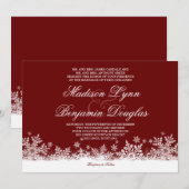 Winter Snowflakes Red Holiday Wedding Invitations Kaart (Voorkant / Achterkant)