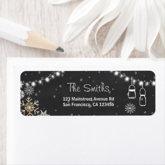 Winter Snowflakes Return Address Label Gold Silver (Insitu)