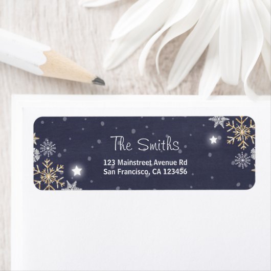 Winter Snowflakes Return Address Label Gold Silver (Insitu)