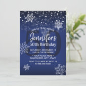 Winter Snowflakes Royal Blue 50th Birthday Kaart (Staand voorkant)