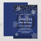 Winter Snowflakes Royal Blue 50th Birthday Kaart (Voorkant / Achterkant)