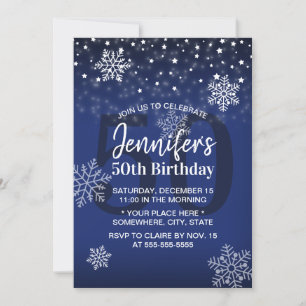 Winter Snowflakes Royal Blue 50th Birthday Kaart