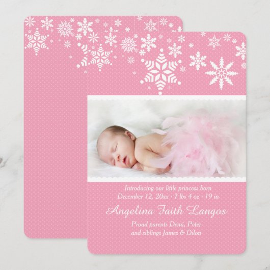 Winter Snowflakes Roze aankondiging (Voorkant / Achterkant)