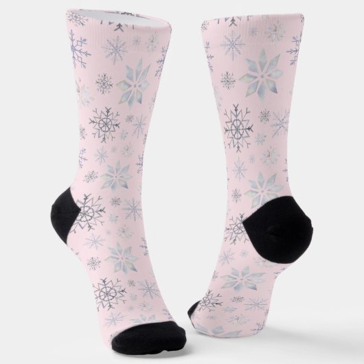 Winter Snowflakes Roze gepersonaliseerde sokken (Gebogen)